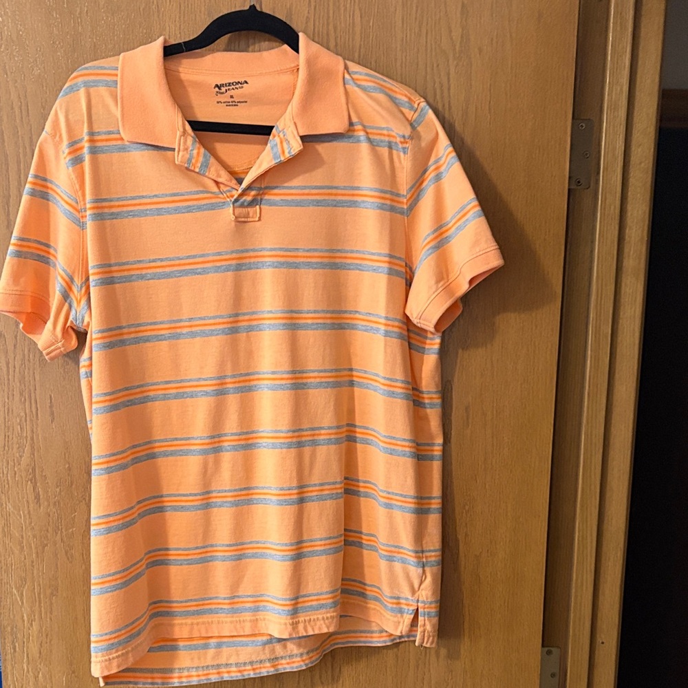 Arizona Jean Company Men's Polo in Orange and Gray Stripes